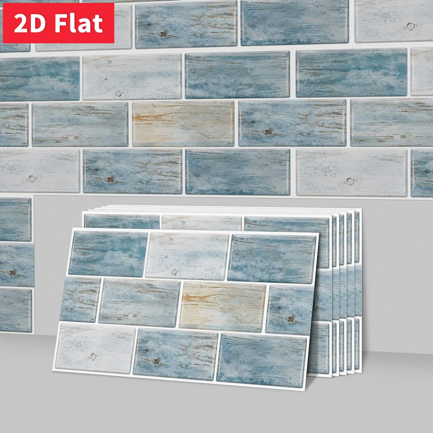 Vintage Dusty Blue Brick Self Adhesive Wall Tiles, HD Pattern Peel and Stick Rustic Tiles 11.81