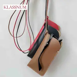 KLASSNUM PU Leather Glasses Storage Bag Solid Color Hanging Neck Sunglasses Storage Clip Sunglasses Bag Glasses Case