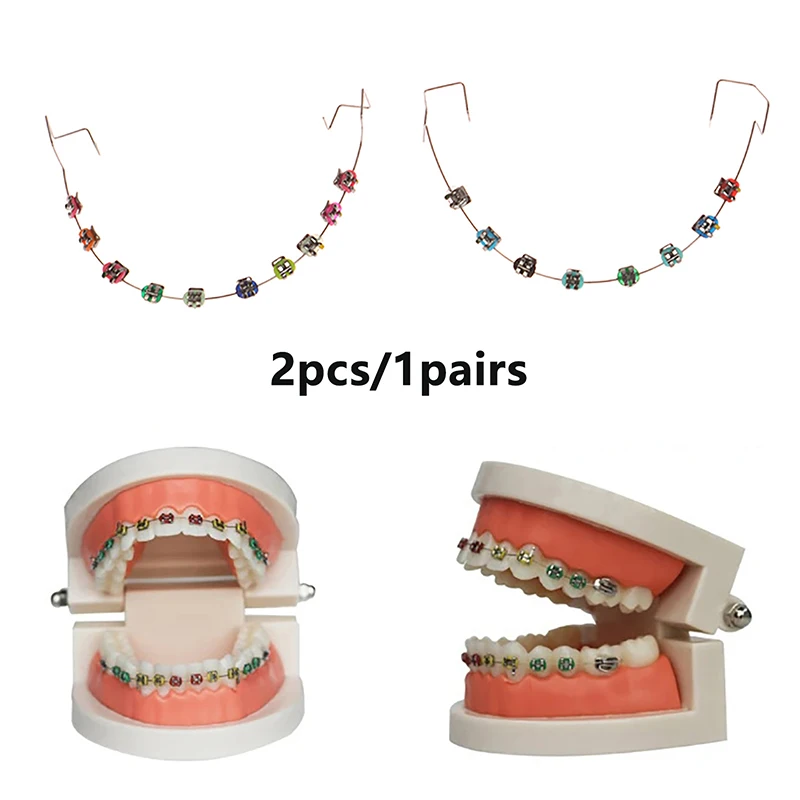 2Pcs Dentistry Fake Brackets Braces Teeth Temporary Dental Decoration Accessories Metal Wires Colorful Orthodontic Ligature Ties