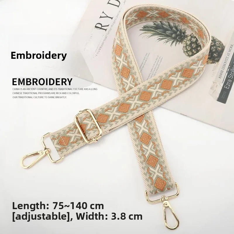 Adjustable Crossbody Bag Strap Replacement Wide Nylon Canvas Embroidered Bag Accessories for Women Fashionable Shoulder Strap
