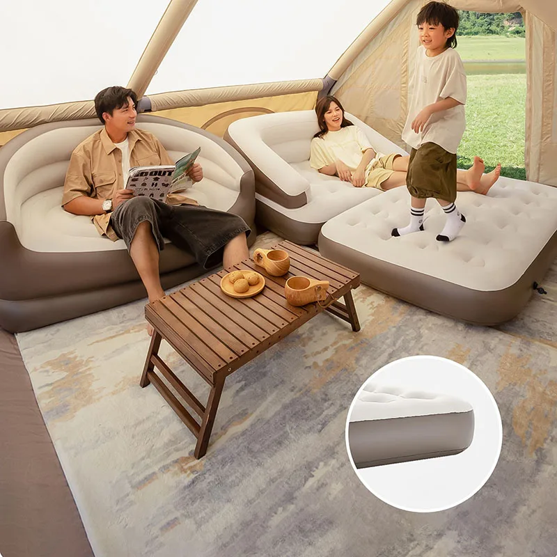 Inflatable Camping Sofa Bed with Backrest Foldable Lazy Couch Air Mattress Thick Flocking Surface for Tent Outdoor Indoor