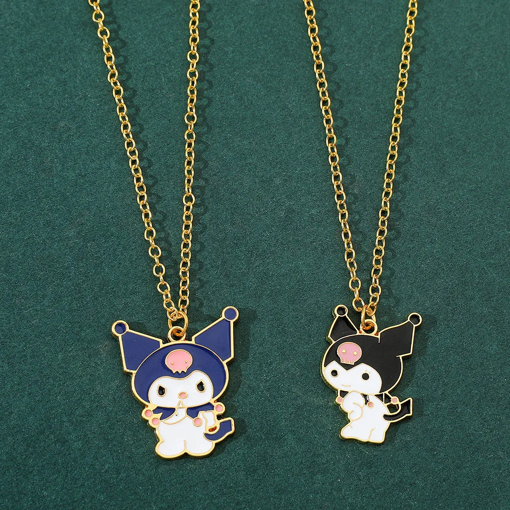 Anime Sanrio Figure Necklace Kuromi Cartoon Metal Enamel Pendant Necklace Kawaii Women Girl Party Birthday Jewelry Gifts