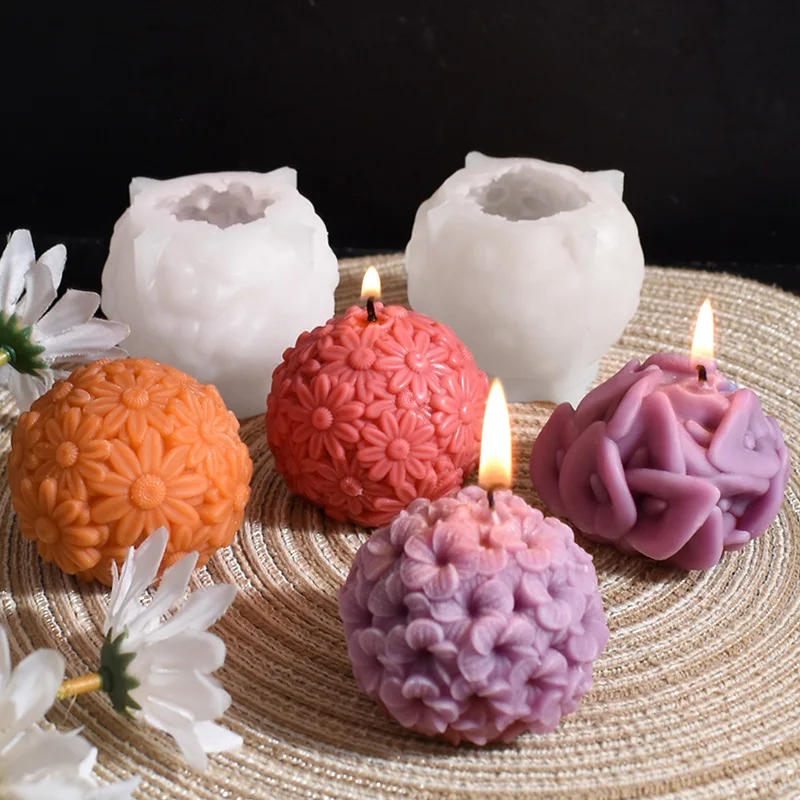 3D Carving Blume Ball Kerze Silikon Form DIY Handgemachte Gänseblümchen Sphärische Aromath Gips Harz Handwerk Casting Formen Wohnkultur
