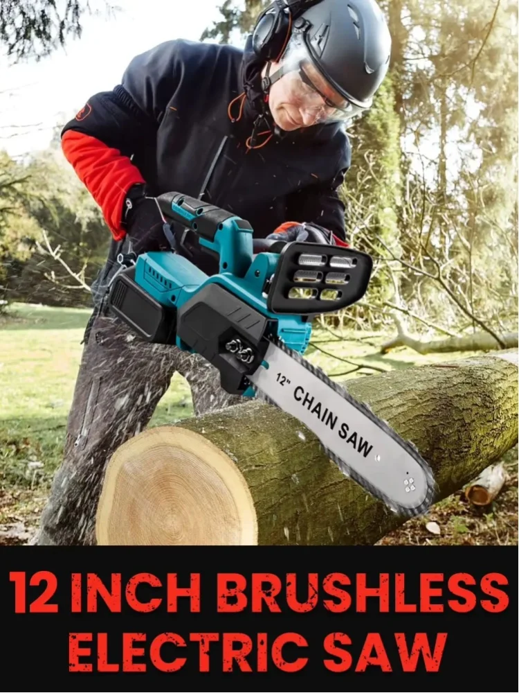 12 Zoll Kabellose Bürstenlose Holz-Kettensäge, 21V 1500W Reines Kupfer Bürstenlose Elektrische Schneidesäge für Garten-Baumpflege & Holzarbeiten