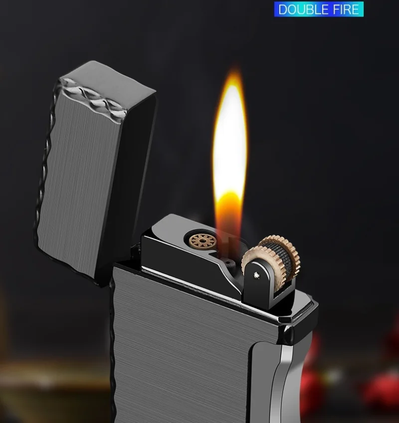 

Двойные огненные зажигалки для сигар, многоразовые ветрозащитные зажигалки, зажигалка для сигарет с двойным струйным пламенем (без газа)