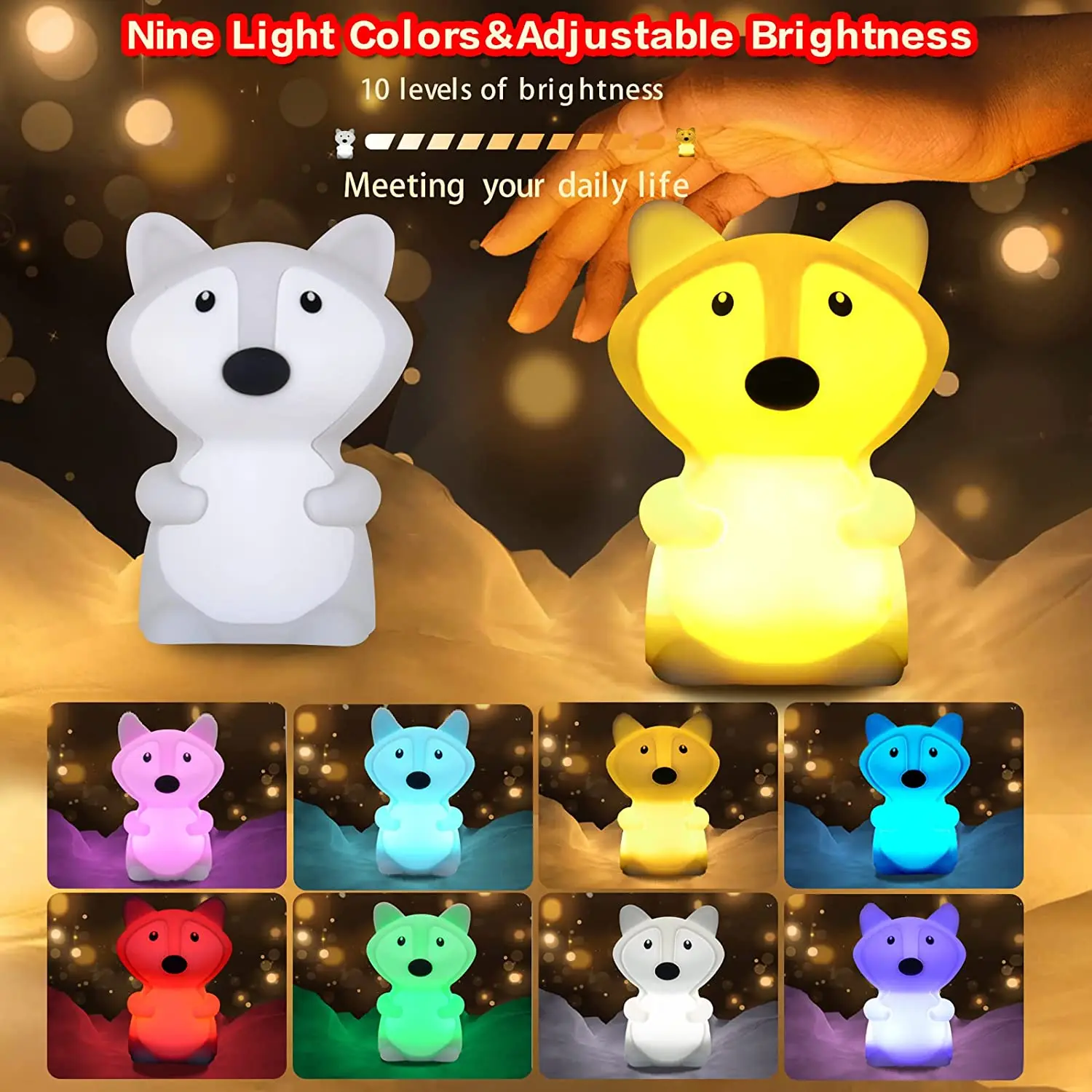 Touch Remote Control Fox Night Light USB Rechargeable Silicone Nursery Lamp Kids Night Light Kawaii Bedside Lamp For Kids Room