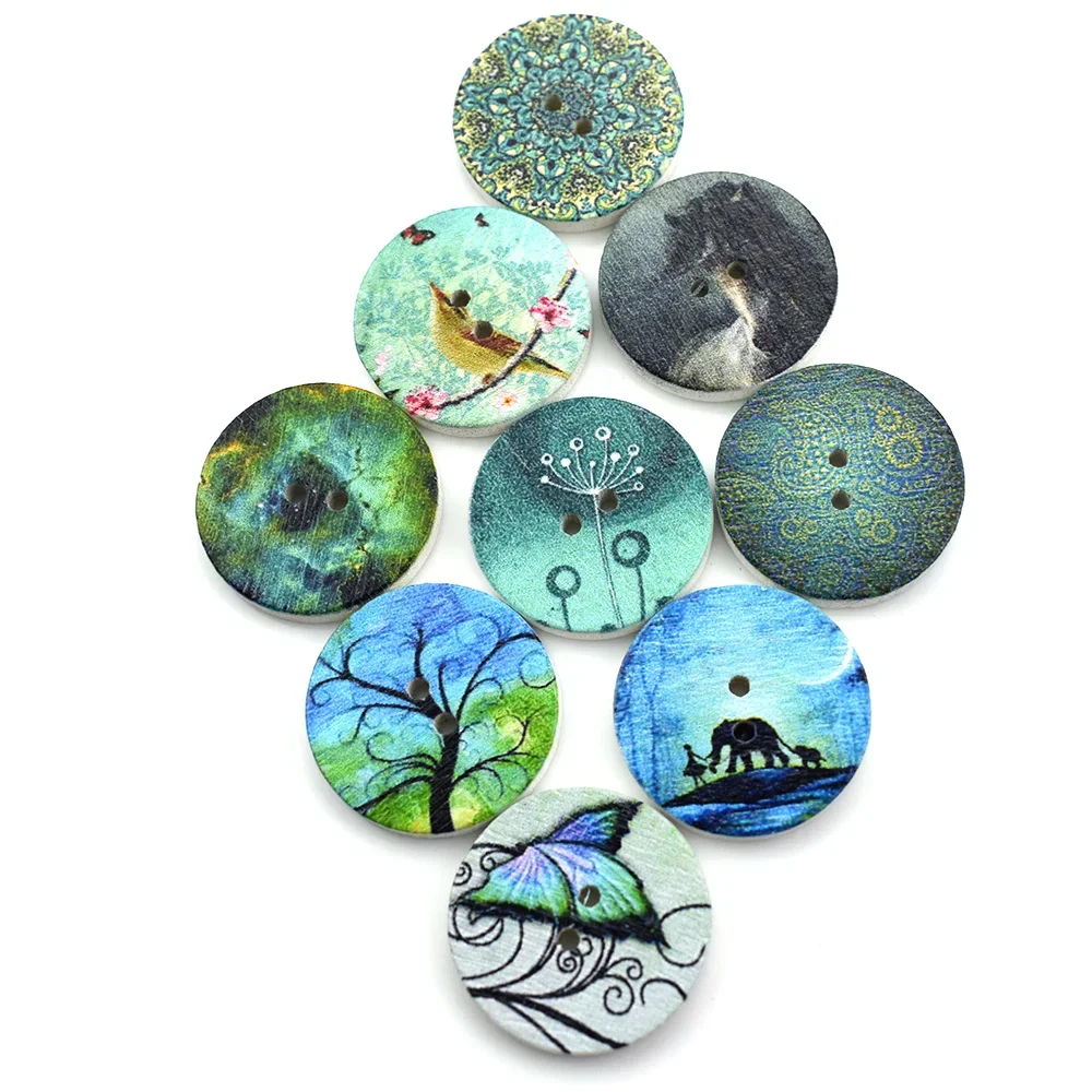 50PCS 20MM Retro Theme Round Printing Wood Buttons Sewing Cloth Scrapbooking Crafts Home Card Making Accessories Making Decor