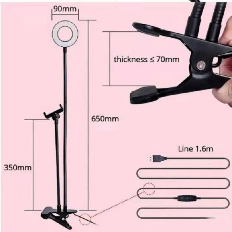 3 in 1 mobile phone holder microphone stand with selfie ring light lazy cell bracket desk lamp led for live stream kitchen