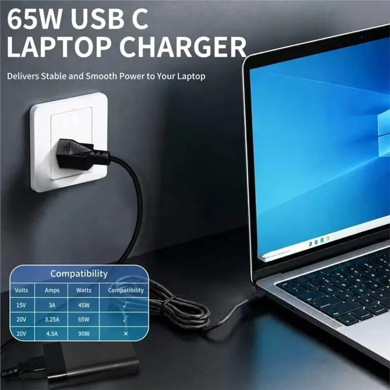 USB C Laptop Charger 65W For HP Elitebook,Probook Pavilion, For Omnibook,Elite X2,For Spectre,Envy X360, US Plug