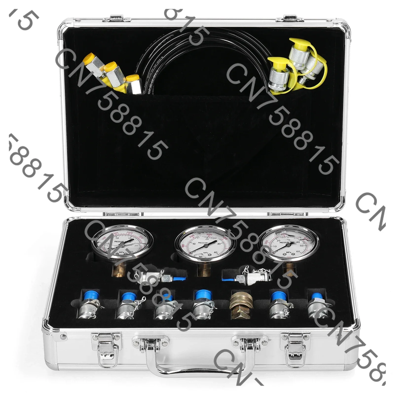 For Excavator Loader Construction Machinery，Professional Hydraulic Test Kit with 9 Multi-Size Couplings & 3 Pressure Gauges