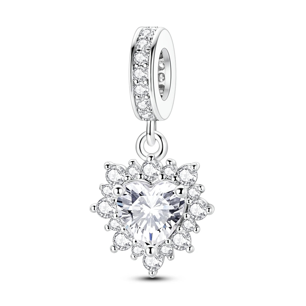 

925 Sterling Silver Brilliant Love Charms Bead CZ Zircon Heart Dangle Fit Original Bracelet DIY Women Jewelry Gift