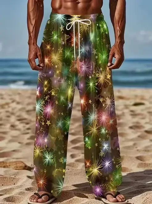 Christmas 3D Snowflake Print Plaid Men's Casual Wide-leg Drawstring Sweatpants, Loungewear, Sleepwear, Everyday Wear.