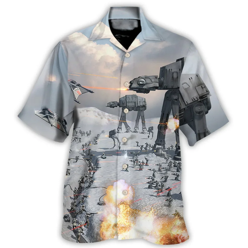 

3D printed Hawaiian men's shirt Cool machine war print alien shirt Charming beach short sleeved summer casual buckle Hawaiian sh