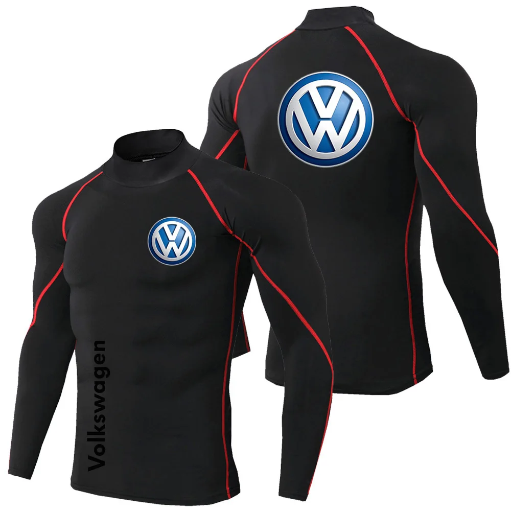 Popular Volkswagen printed men's tight fitting long sleeved T-shirt, gym exercise quick drying top, 2025 autumn new style