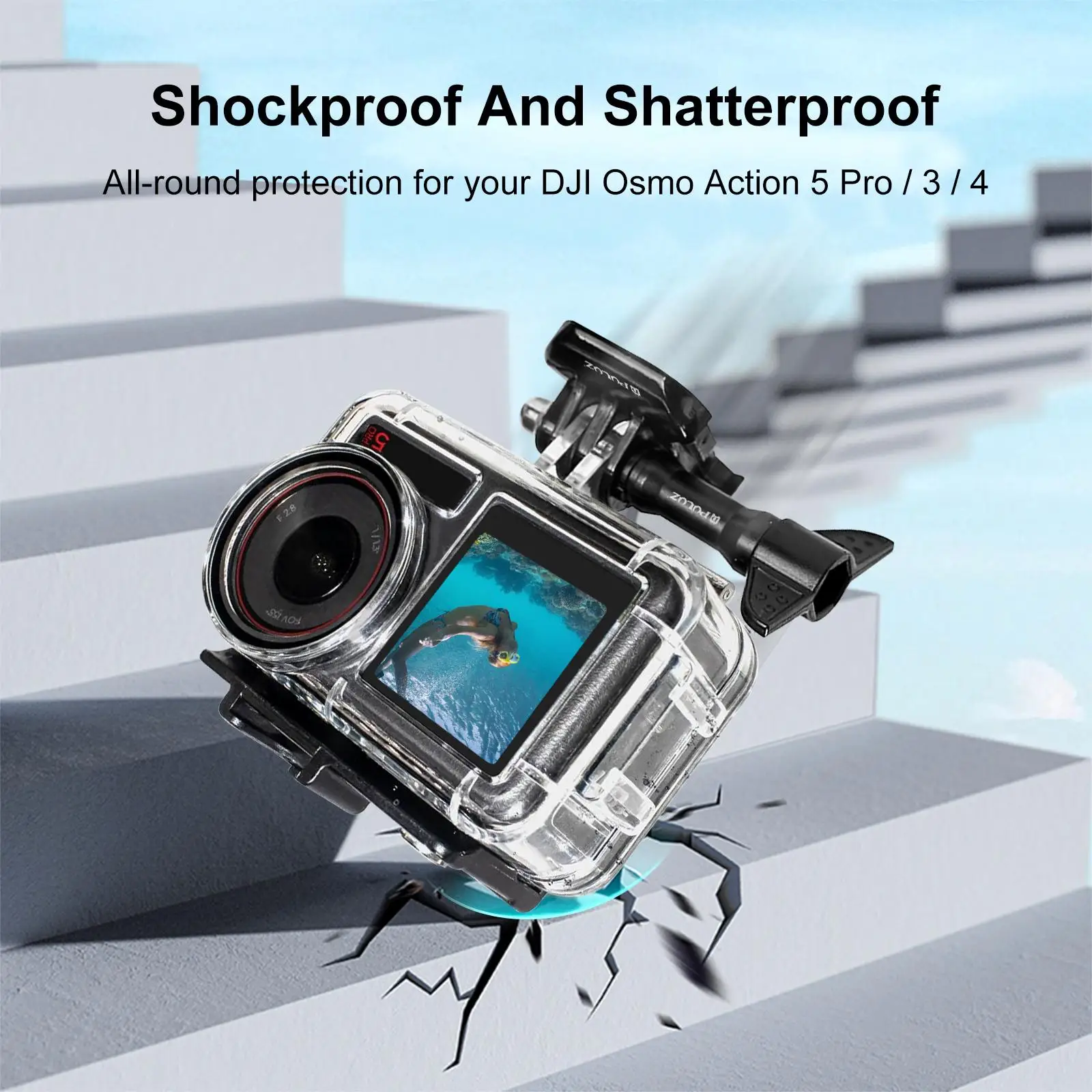 Puluz 60m subaquático habitação à prova dwaterproof água caso de mergulho para dji osmo ação 5 pro/3/4 câmera caso protetor acessórios