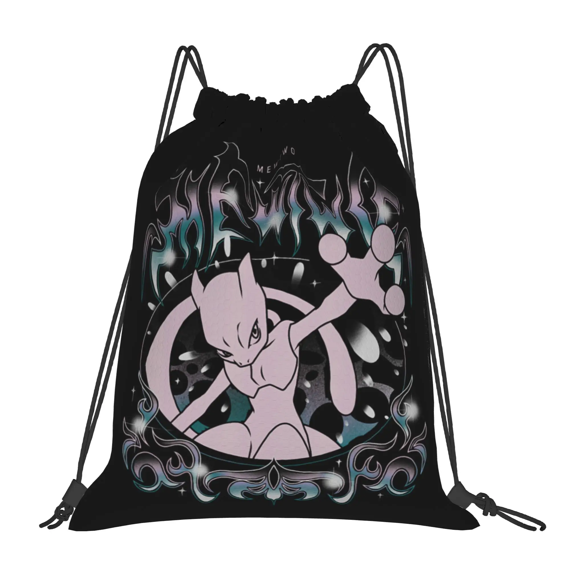 Mochila Deportiva con Cordón, Estilo Grunge, de Mewtwo, para Pokémon, Mochila para Ciclismo, Bolsa con Cordón para Ropa de Gimnasio