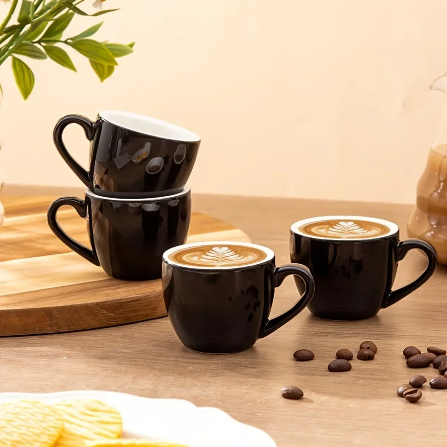 4pcs 60ml/2oz Ceramic Espresso Cups with Handles, Porcelain Matcha Cups, Demitasse Espresso Cups Perfect for Espresso Machines