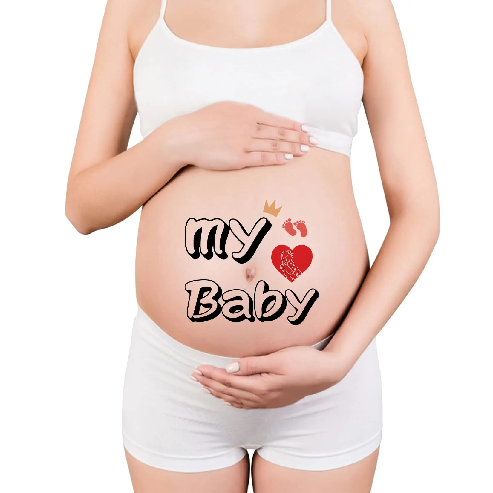 Pregnancy Temporary Tattoos - Pregnant Belly Bump Tattoos 2 Sheets Heart Footprints Gifts Cute Photography Props