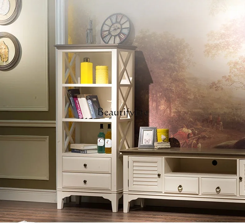 

American solid wood wine cabinet living room simple modern wall Mediterranean white locker