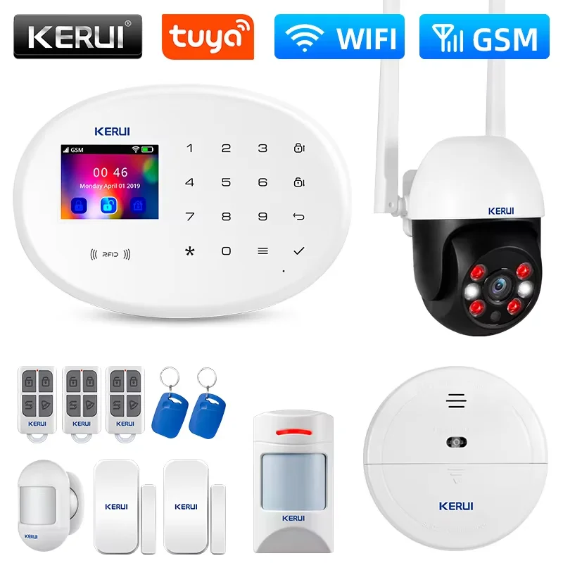 KERUI W202 Kit sistema di allarme GSM WIFI Elettrodomestico Protezione di sicurezza Tuya Smart APP Supporto Alexa con rilevatore di sensori di movimento