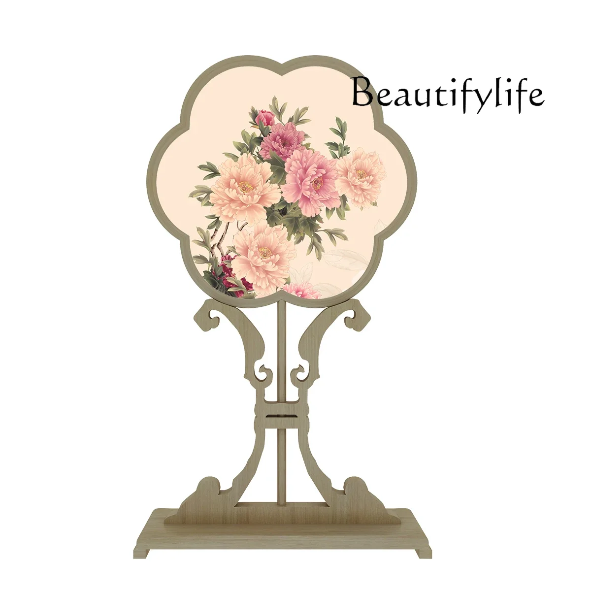 New Chinese-style solid wood entrance screen partition fabric background custom-made modern simple ornament seat screen