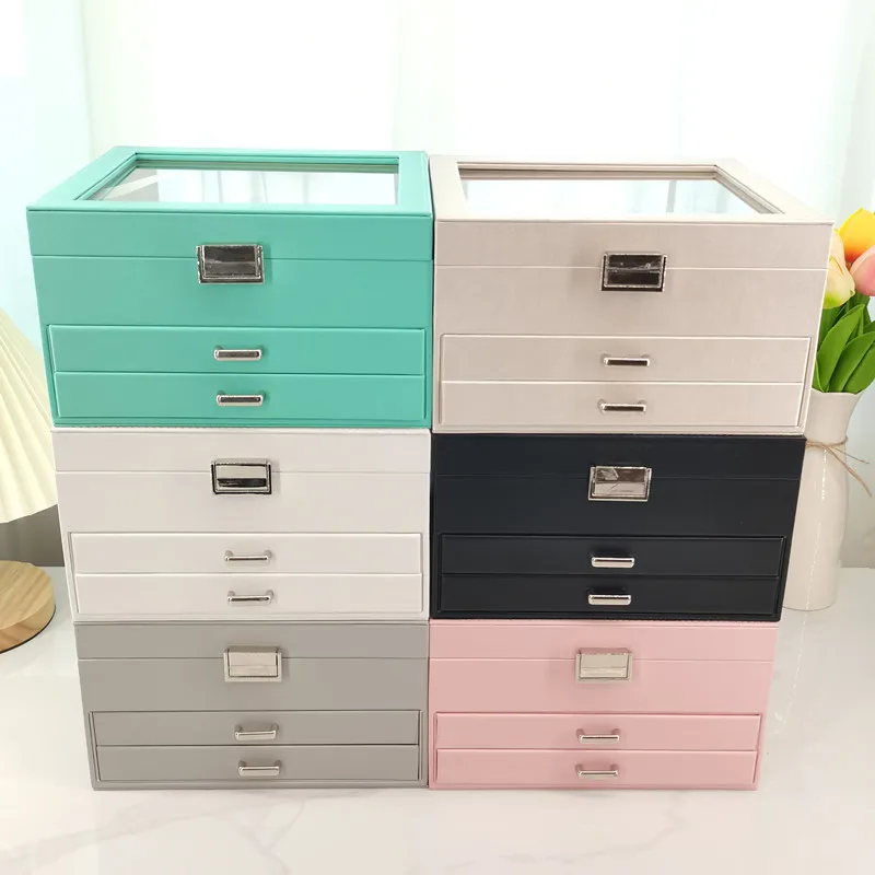 3 Layer Leather Jewelry Box Organizer Travel Storage For Case for Women Earrings Necklaces Rings Bracelets Display Holder