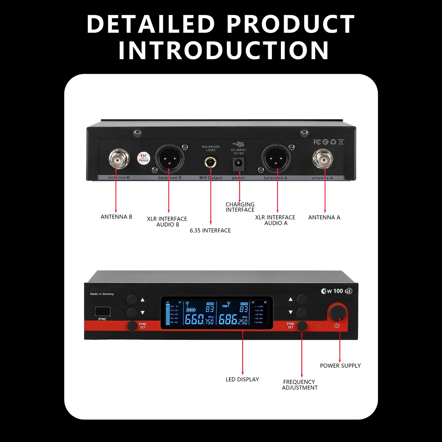 Micrófono Inalámbrico Profesional de Diadema EW100G3 para Actuaciones en Escenario, Micrófono Inalámbrico Lavalier UHF de 2 Canales para Karaoke