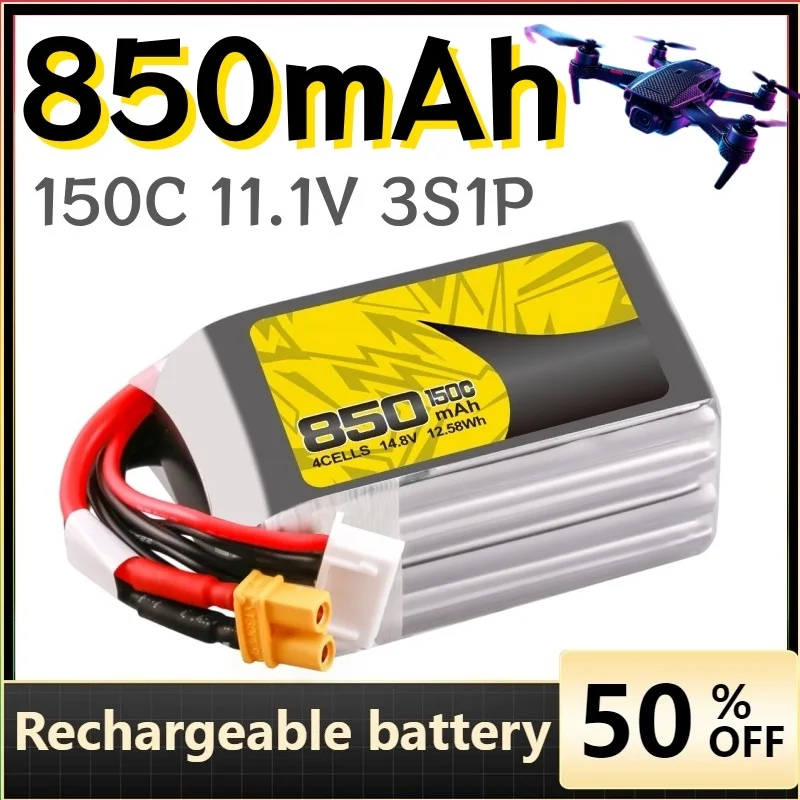 850mAh 150C 11.1V 3S1P XT30 Polymer Lithium Battery for FPV Racing Drone RC Quadcopter Model Airplane Drone Battery
