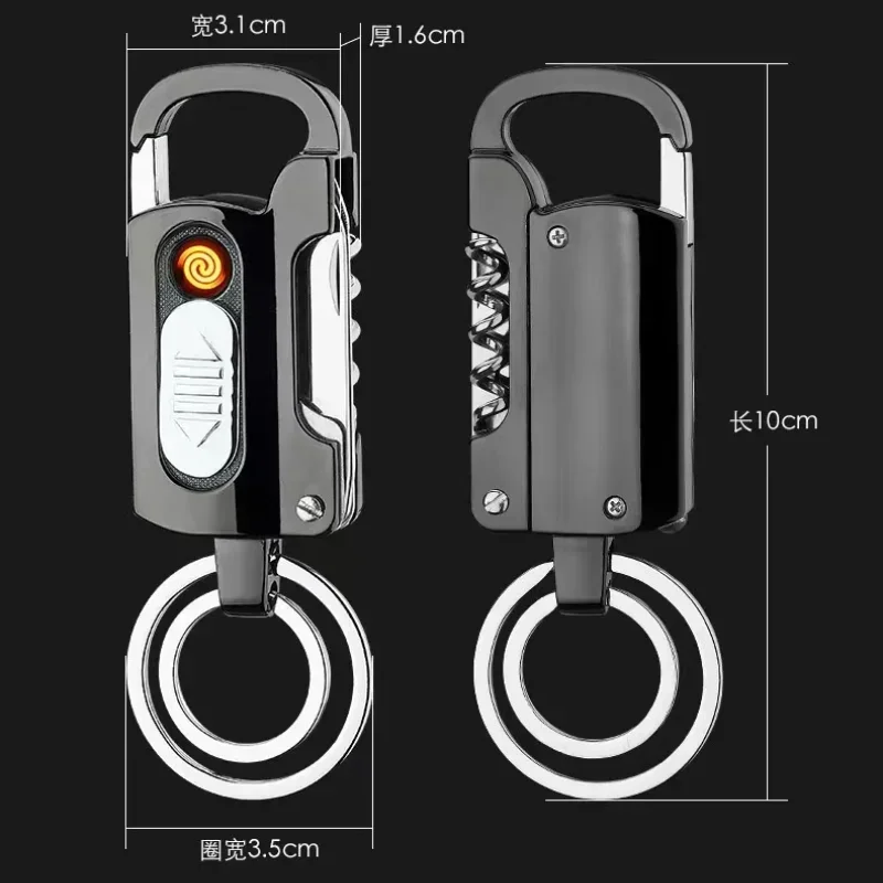 2024 Multifunctional Keychain Lighter USB Charging Cigarette Lighter Wine Opener Knife Flat Screwdriver Metal Windproof Lighter