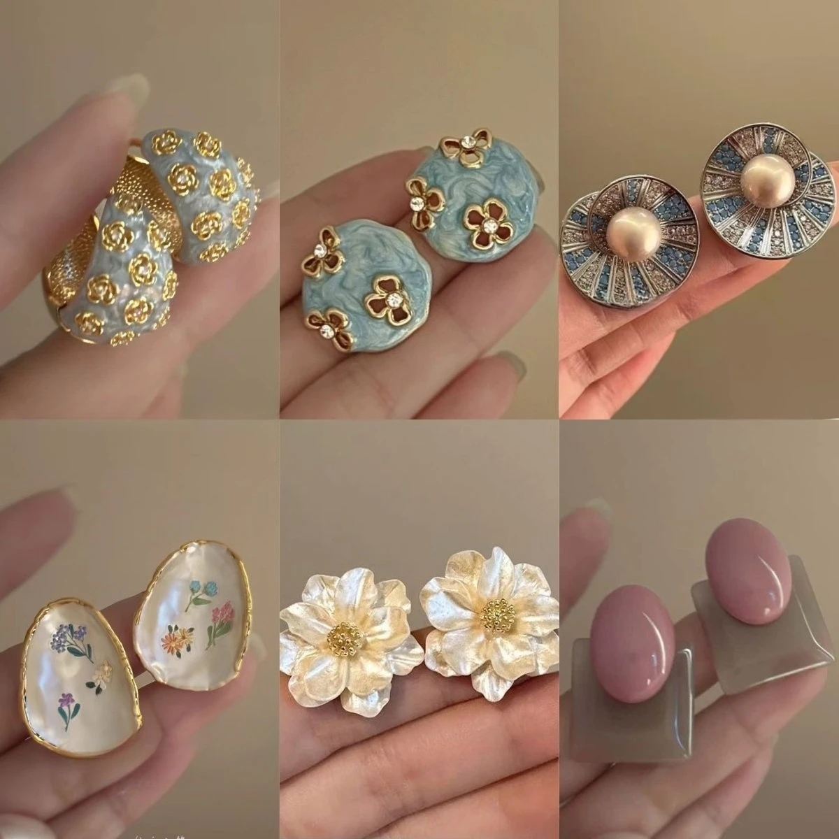 

Blue-Toned French Vintage Dripping Glaze Rose Flower Earrings Women's Light Luxury High-End Niche Elegance Ear Accessories