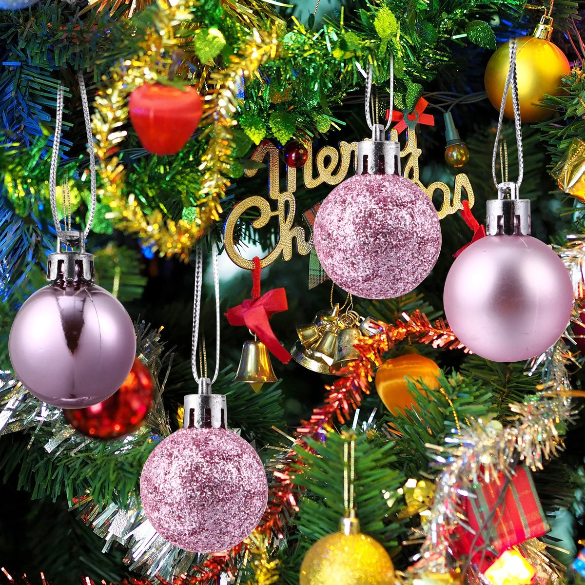 

48pcs Christmas Ball Ornaments Xmas Tree Hanging Decor Home Office Party Mall Plastic Balls Festive Bright Lightweight Storage