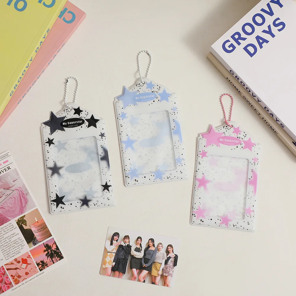 Photocard Holder Star Pattern Card Protection Case 3inch Kpop Photo Card Display Holder ID Card Sleeve Keychain Pendant 슬리브 포토카드