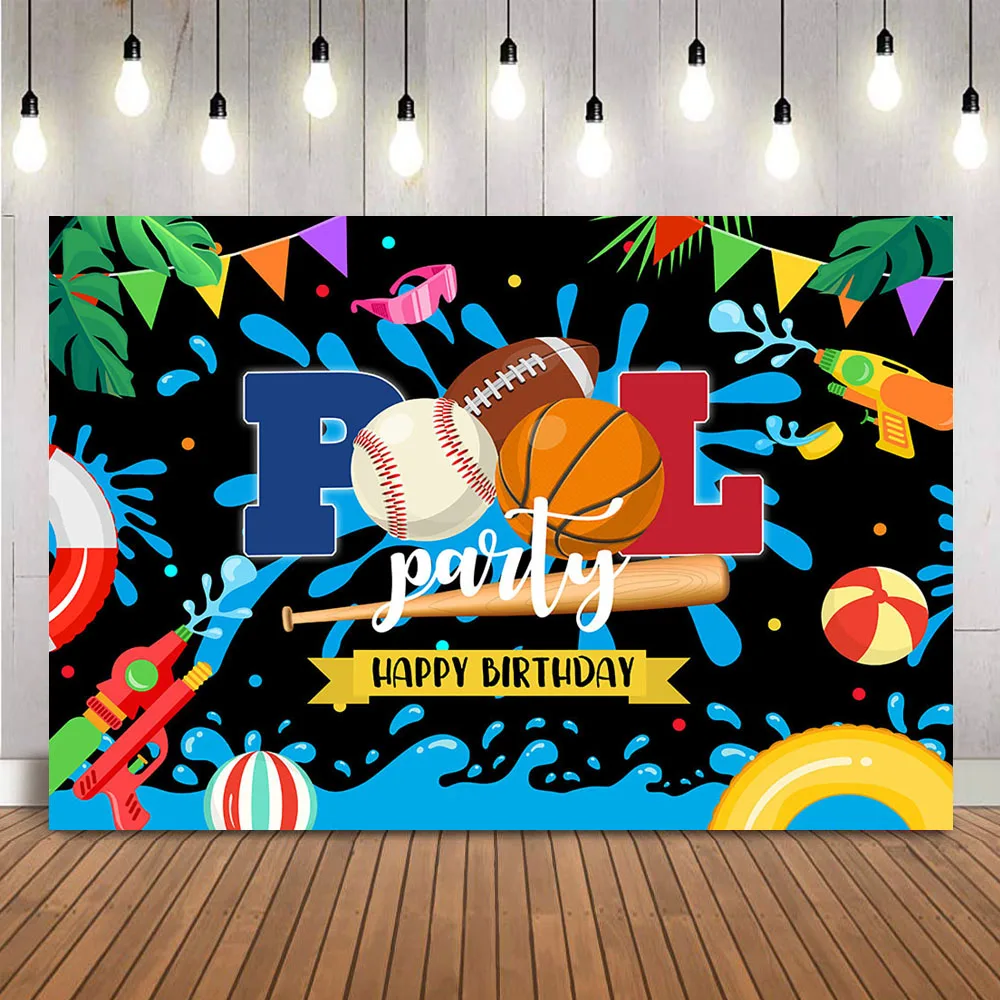 Happy Birthday Poor Party Background Tropical Tie Dye Birthday Swimming Party Photo Booth Backdrop Banner Decoration Banner