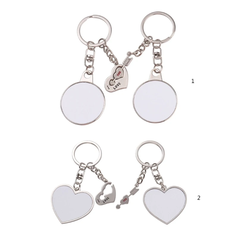 Round Heart Blank Thermal Transfer Couples Keychain Accessories Sublimation Blank Keychain Bag Ornaments Gifts Y08E