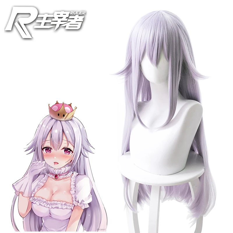 أنيمي Booette شعر مستعار تأثيري الملكة Boo Bowsette Boosette أبيض طويل 80 شعر مستعار للعب دور حفلة الهالوين كرنفال