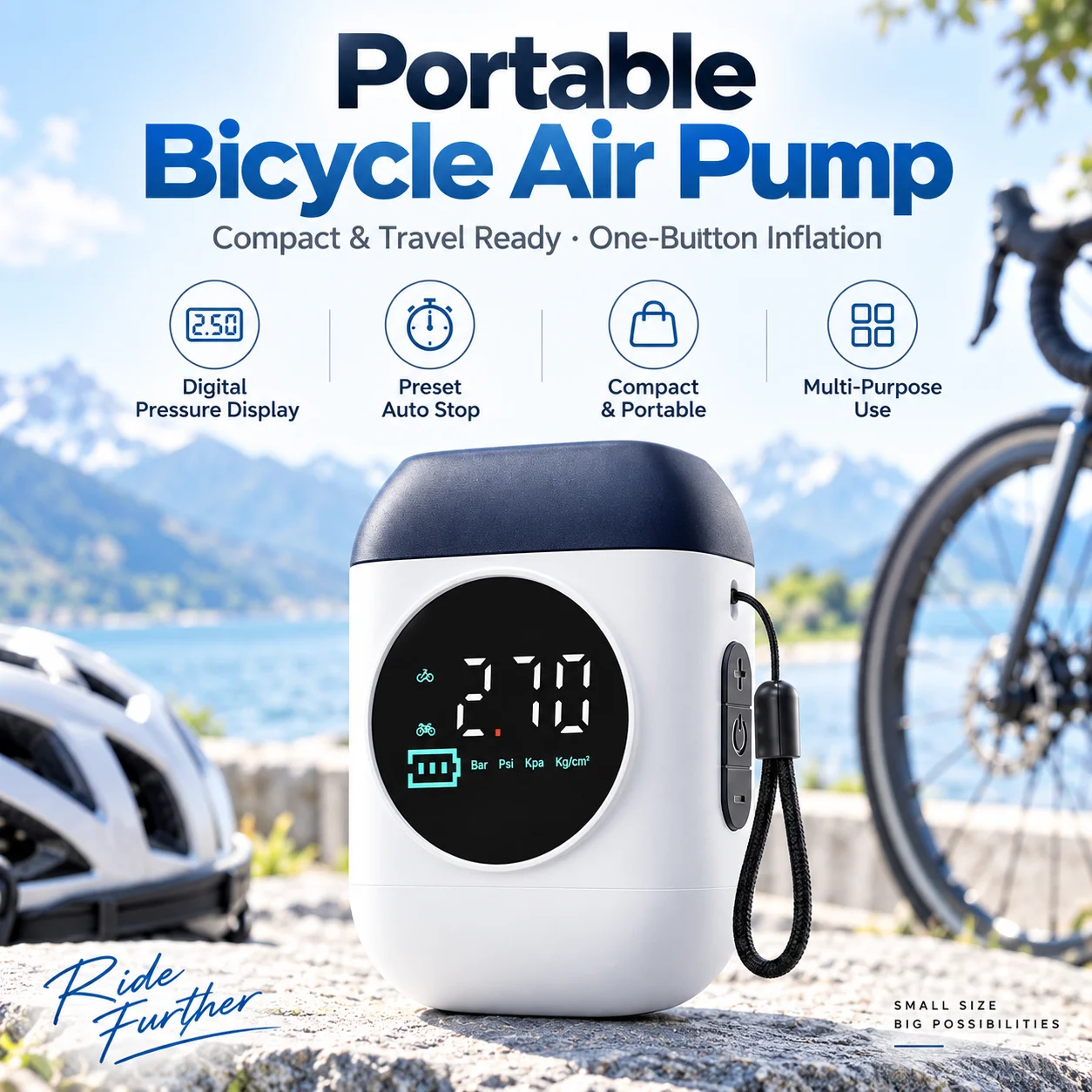 Mini Electric Bike Pump 120PSI, Fast Inflation Portable Bicycle Air Pump with Gauge for Road MTB Motorcycle Sports Balls