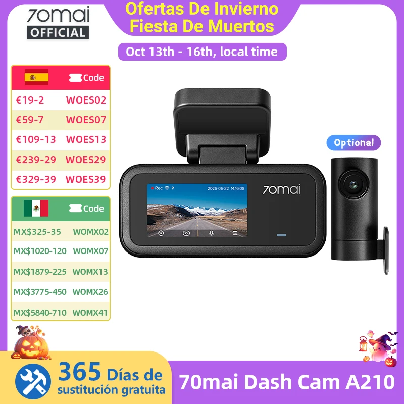 【Nuevo】Cámara para Auto 70mai A210, 1080P HDR, Visión Nocturna, Doble Canal, Sup