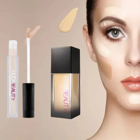 2PCS HUDA 파운데이션 컨실러 베이스 메이크업 세트 뷰티 34ml 완벽한 리퀴드 메이크업 오랫동안 착용하는 방수 통기성 화장품