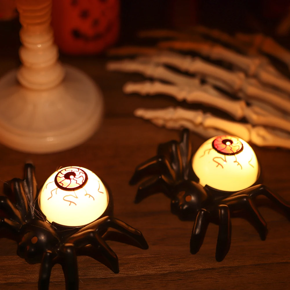 Luces LED de araña para decoración de Halloween, lámpara de globo ocular de terror, atmósfera de utilería, suministros de decoración de atmósfera de fiesta, 12 piezas