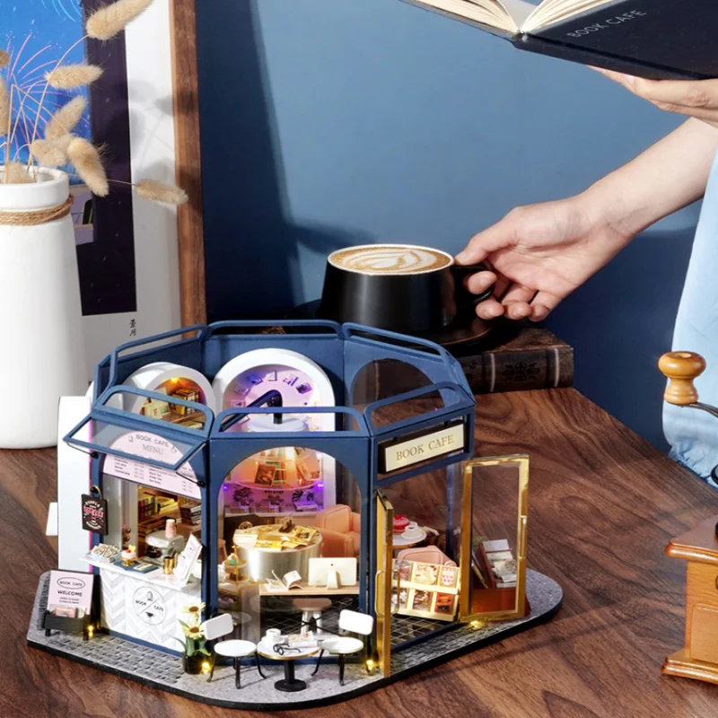 مجموعة OUZEY Book Cafe DIY، نموذج منزل القراءة الخشبي ثلاثي الأبعاد، هدية عيد ميلاد مبتكرة للمراهقين #3