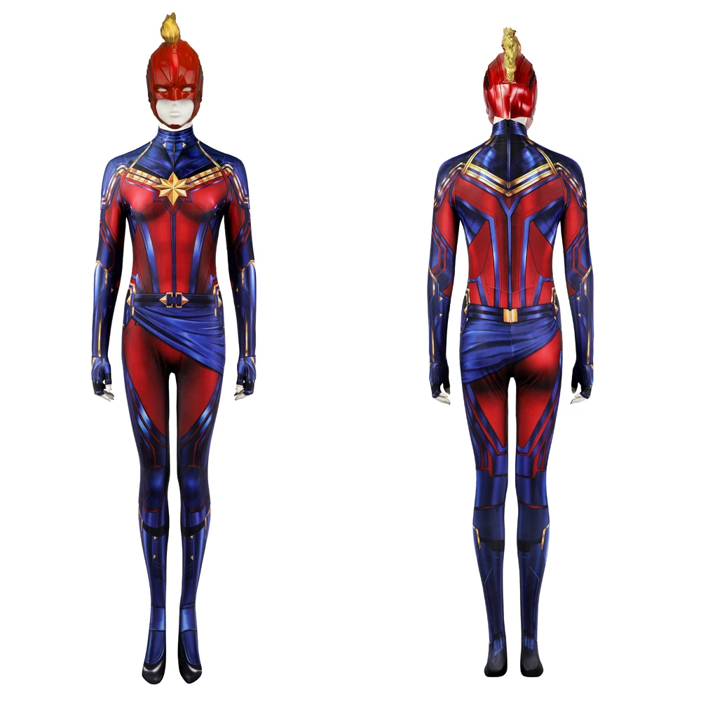 New Carol Danvers Cosplay Costume Movie Superhero Sexy Bodysuit 3D Printing Zentai Jumpsuit Halloween Carnival Woman