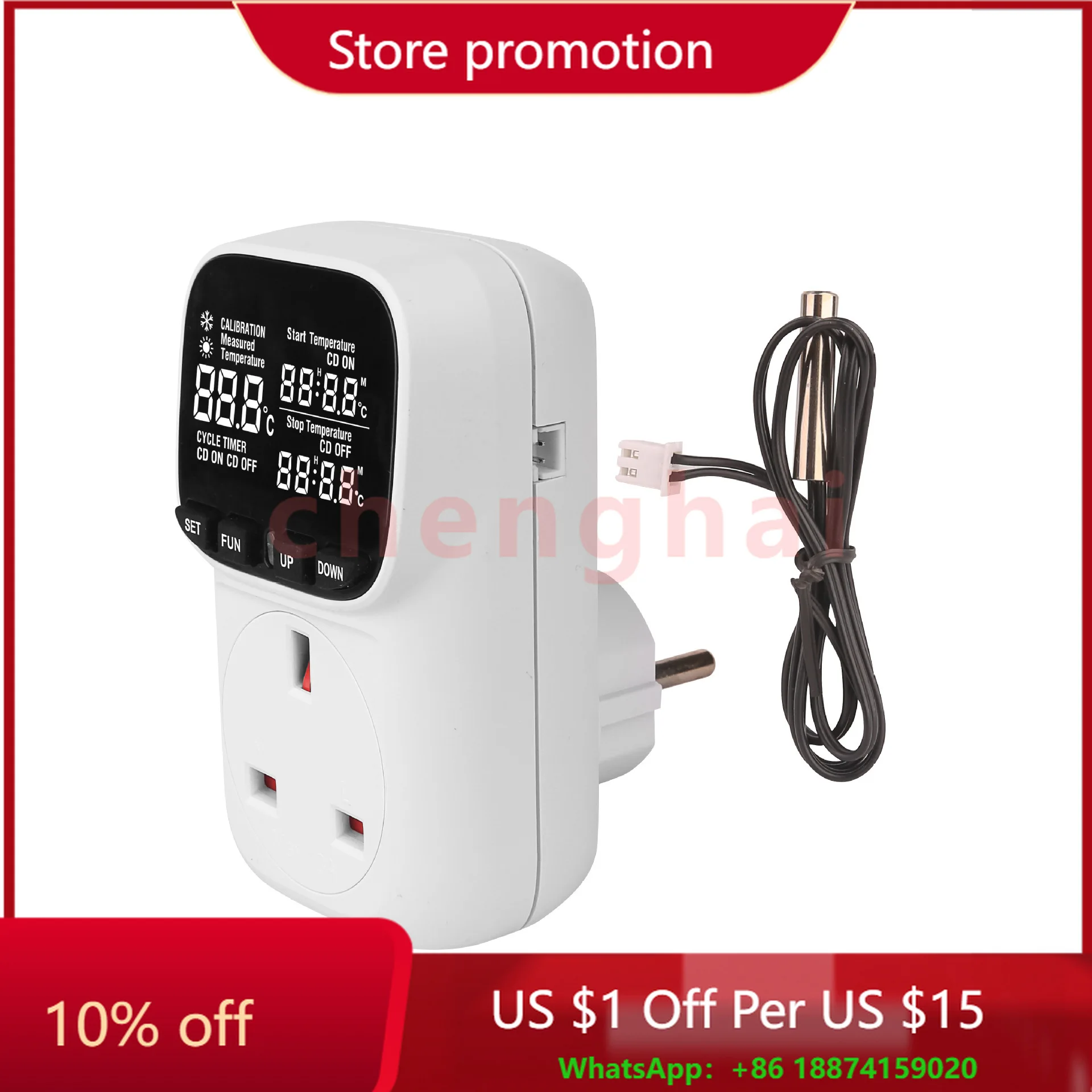 

Высокоточный интеллектуальный термостат с вилкой европейского стандарта, микрокомпьютерный регулятор температуры, переключатель