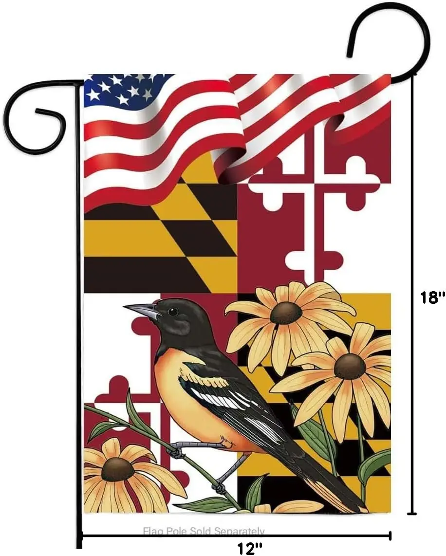 Maryland Garden Flag Americana Susan Flower Baltimore Oriole Bird Flags Home Garden Flag Maryland Small Flag 12x18in Double Side