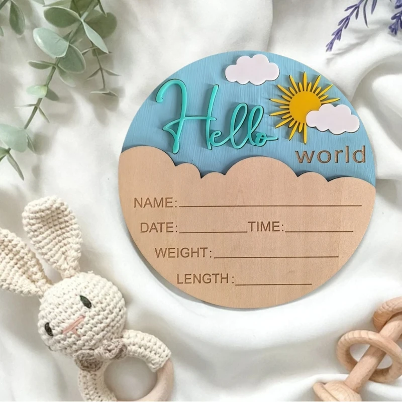 

Engraved Wooden Baby Announcement Plaque Newborns Photo Props Hospital Nursery Decors Birthday Gift 24BE