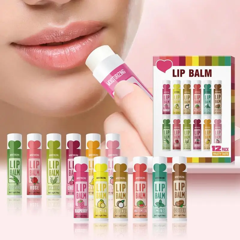 

Lip Balm Advent Calendar 12 Days lipstick Christmas Countdown Calendar 2024 Natural Moisturizing lipstick set 12pcs