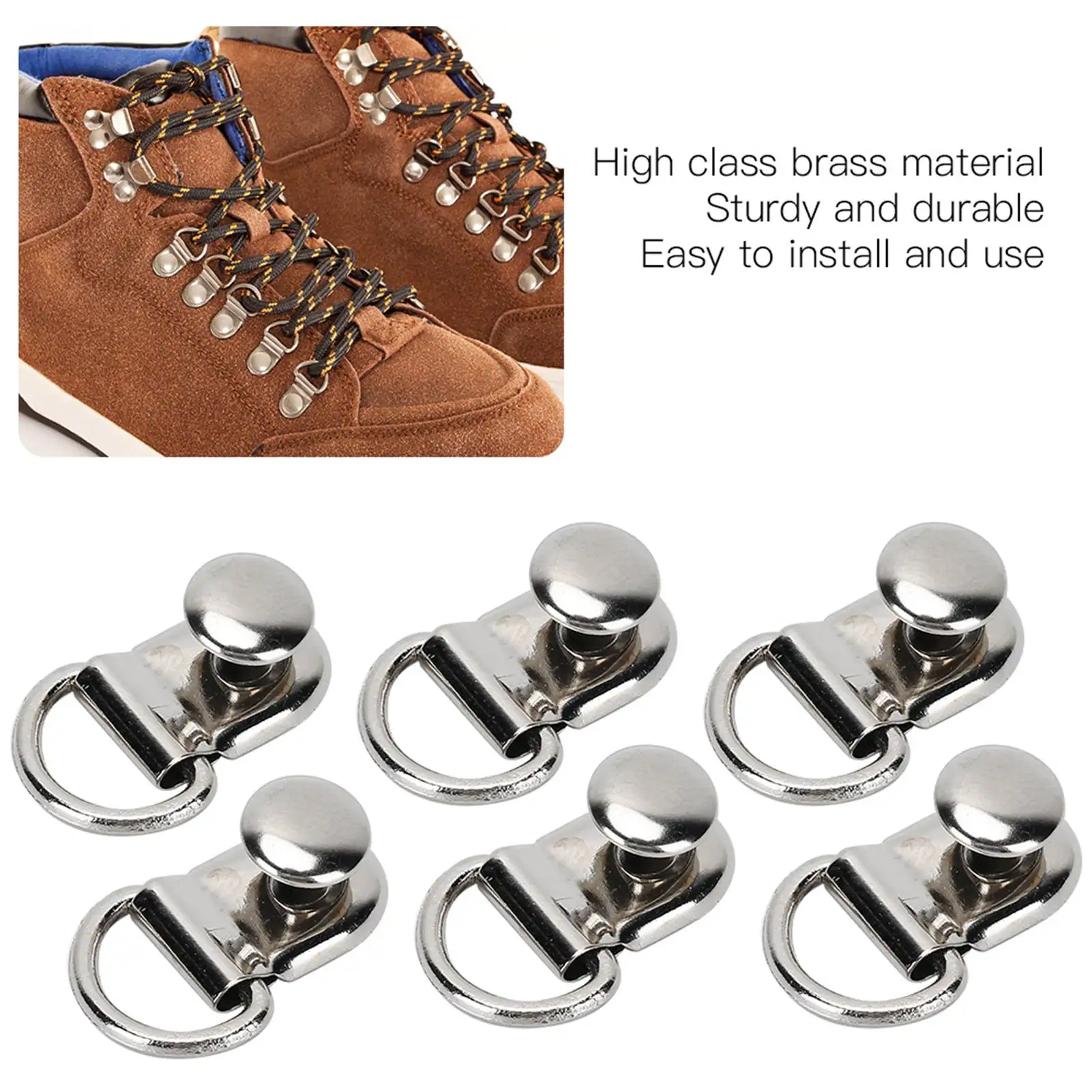 

F2 100 Set Half Copper 9*14mm Caravan Shoe Buckle Shoelace Hook Dring Eyelet Buckle Brass Shoe Leather Bag Diy Rivet Tool