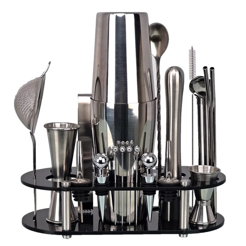 Bartender Kit， 23-Piece Boston Cocktail Shaker Set， For Mixed Drinks Martini Bar Tools Stainless Steel Acrylic Holder