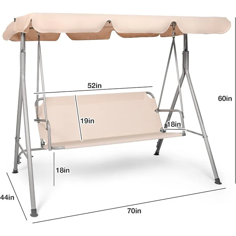 Outdoor Patio Swing Chair, Porch Swing Bench with Adjustable Canopy&Duracble Metal Stand, Patio Swing Set