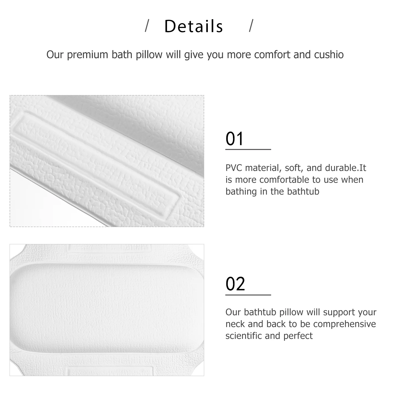 Bathtub Pillow Cushion Non-Slip Spa Home Shower Pillows Head Support Suction Cup Neck and Back