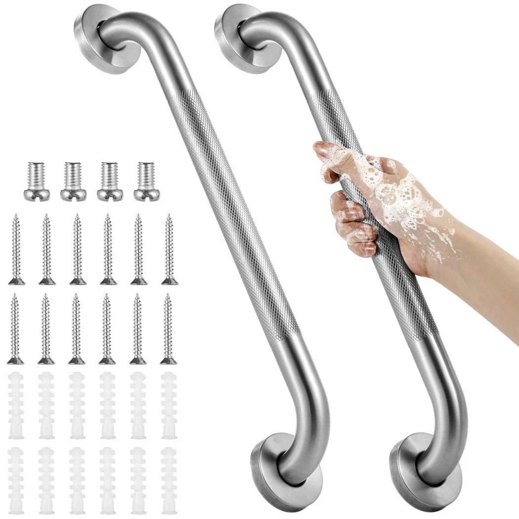 

2Pcs Shower Grab Bars 16" Grab Handles Robust Stainless Steel Balance Bars Safety Hand Rail Supports Handicap Bath Assist Handle